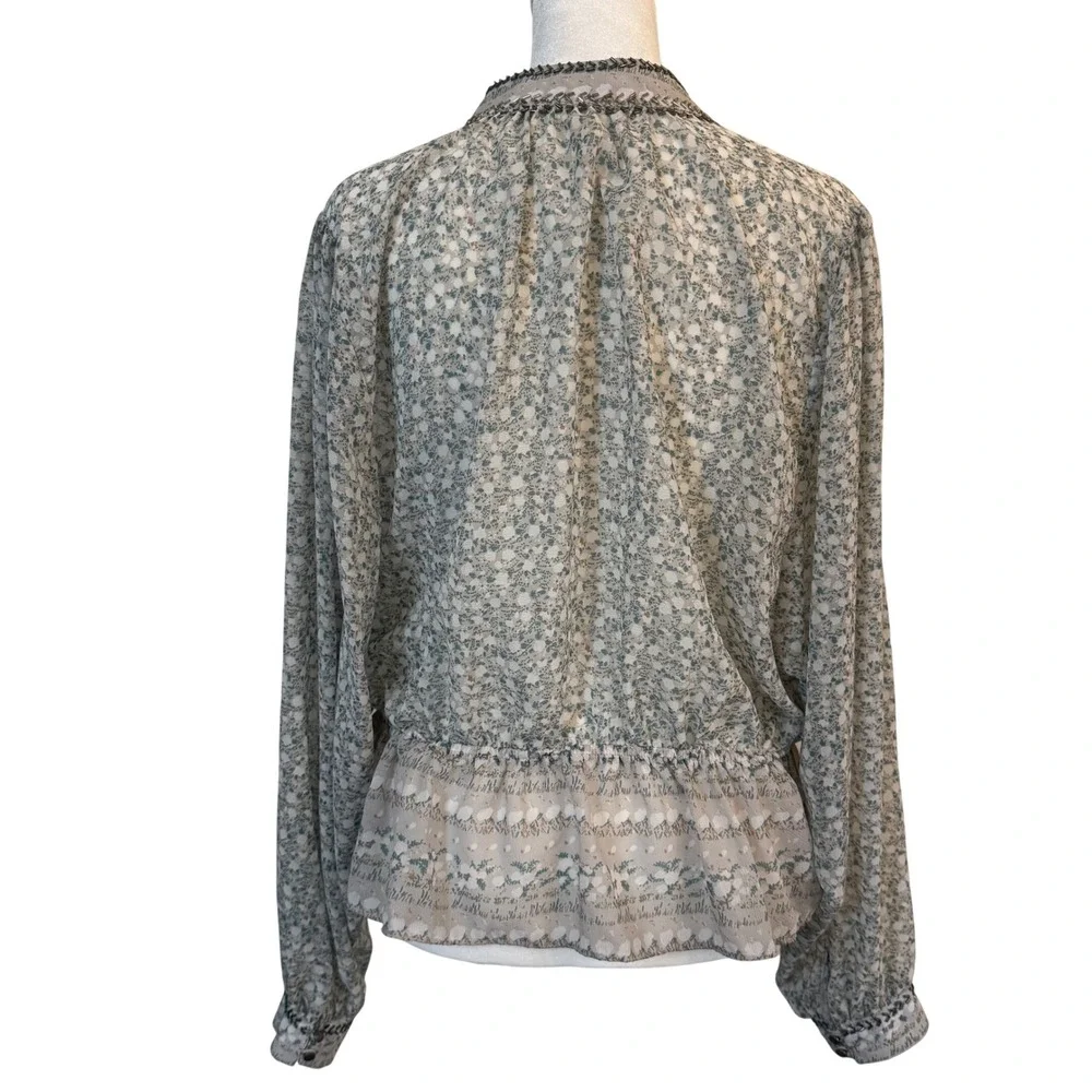 Free People If I Had You Ruffled Blouse M‎ Sheer Boho Floral Long Sleeve Cottage